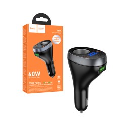 Carregador de Isqueiro Hoco Z61A Correct 2 Type-C+USB e 60W com Entrada para Isqueiro Preto